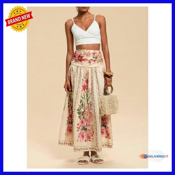 Shirred High Waisted Maxi Skirt A-Line Flowy Long Boho Floral Print - Picture 7 of 7